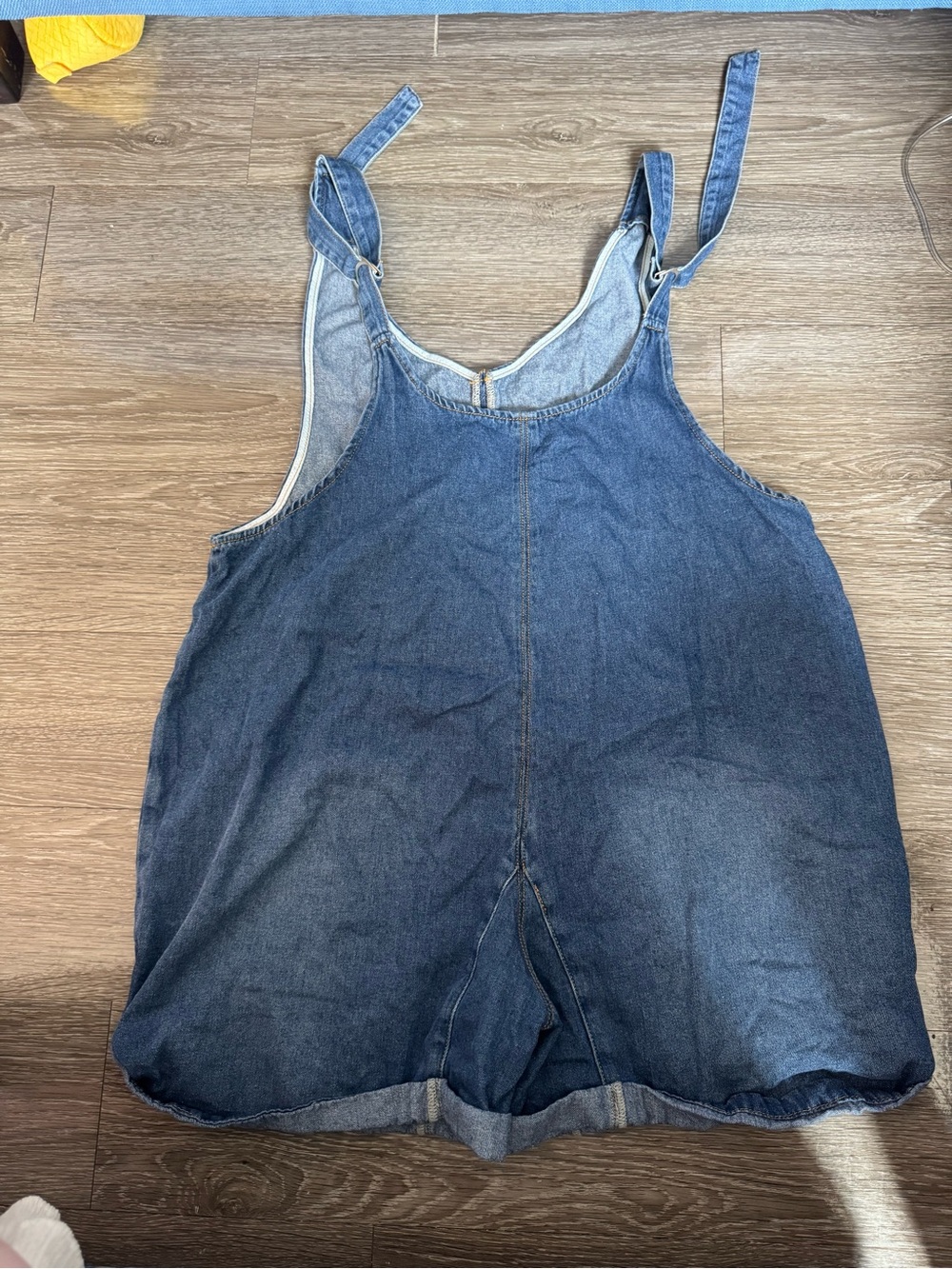 Women's Blue Denim Adjustable-Strap Shorts Romper